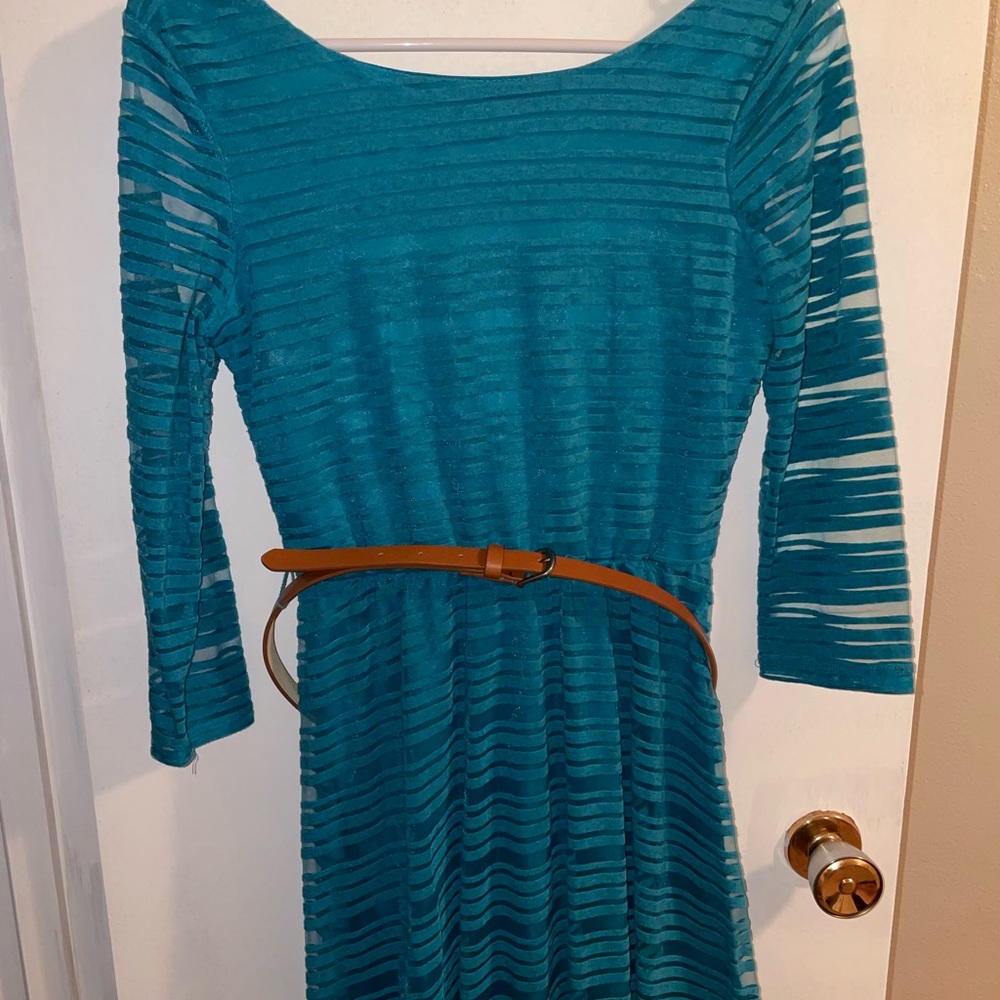 teal 3/4 sleeve juniors dress & belt